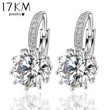 Fashion Alloy Silver-Plated 10 Color Geometry Crystal Earring Simple Jewelry Design Round Zirconia Earrings Statement For Women