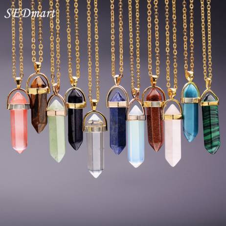 SEDmart Natural Stone Bullet Shape Healing Point Pendant Necklaces Turquoise Crystal Stone Quartz Pendant Necklace Women Jewelry