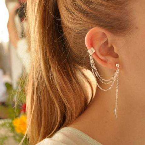 Ear Clip Fashion Personality Metal Leaf Single Tassel Earrings Cuffs For Women And Girls Clip On The Ears Ear Cuff Jewelry EH34