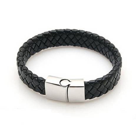 New Fashion Jewelry Black Braided Leather Bracelet Men Stainless Steel Bracelets Bangles De Couro Pulseiras Masculinos YK2057