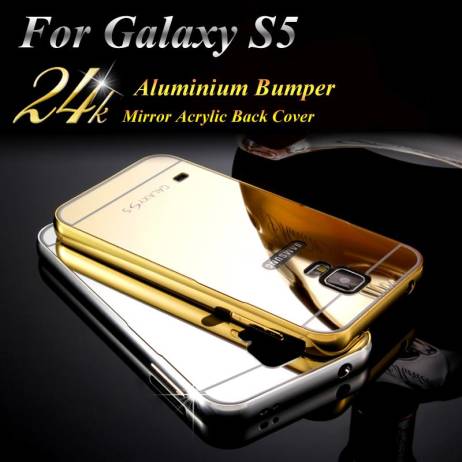 Phone Case For Samsung Galaxy S5 case Bumper Luxury Aluminum Frame + Mirror Acrylic Back Cover Case For Galaxy i9600 New Arrival