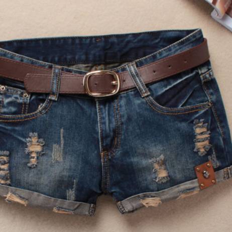 Hot 2015 Summer Shorts Women Vintage Club Denim Shorts Sexy Hip Hop Skull Patch Plus Size Ripped Shorts Without Belt AS044