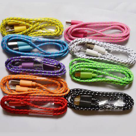 New 3ft/1M Durable Braided Micro USB Cable Coiled Charger Data Sync Cable Cord For Samsung Galaxy Cell phones 9 Colors Available