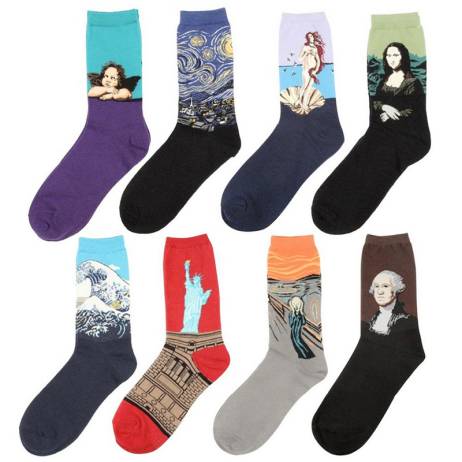 Men's vintage art abstract painting pattern cotton socks women retro harajuku street fashion sport long socks wholesale