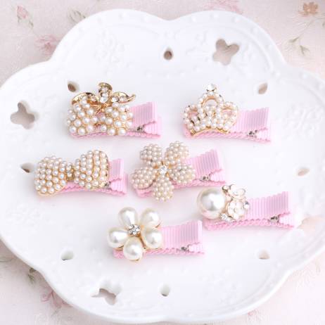 2015 New Baby Hair Clips Crown Pearls Hairpins Children Hair Accessories Protect Well Wrapped Bow With Pearls Princess Hairpins