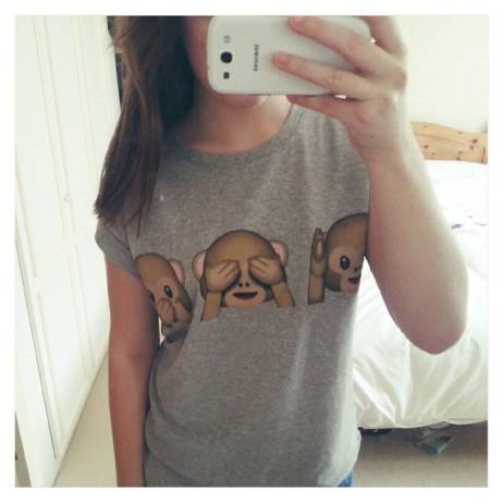 Women's T Shirt 2015 Summer Style Harajuku T Shirt Women Short Sleeve Emoji Monkeys Print Summer Tee Tops