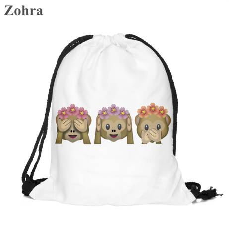 Zohra Classic Fashion Monkey Emoji Best Friend Forever Printing Women Travel Mochila Backpack Men's Gym Bags Drawstring Bag