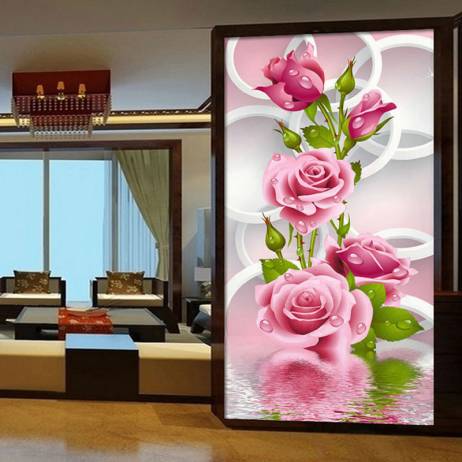 Needlework 5D Diy Diamond Painting Cross Stitch Pink Rose Diamond Embroidery Flower Vertical Print Rubik's Cube Drill Picture