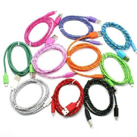 HOT 1M/2M/3M Nylon Braided Micro USB Cable, Charger Data Sync USB Cable Cord For Samsung Galaxy Cell phones 10 Colors Available