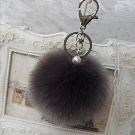 Fashion 8cm Imitation Rabbit Fur Ball Key Chain With Pearls Silver Keyring Fur Ball Pom Pom Keychain For Women Bag Charm Pendent