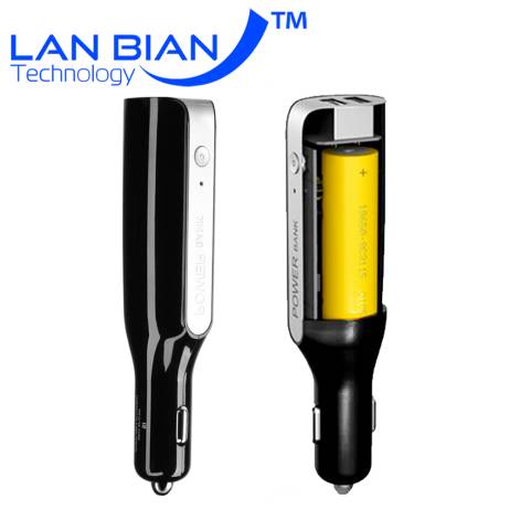 LANBIAN 2 in 1 Charger 2 USB Car Charger 3A + 2800mAh Battery Power Bank for Ipad Tablet PC Samsung any Phone LB15CG8