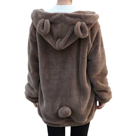 Women gardigan hoodies Girl Winter Loose Fluffy Bear Ear Hoodie Hooded Jacket Warm Outerwear Coat cute sweatshirt H1301
