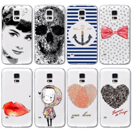 Cell Phone Cases Covers For Samsung Galaxy S5 Transparent Soft Silicone Cartoon Patterns 2015 New Arrival Printed Skull Cases
