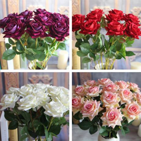 Red Valentine's Rose Spring Artificial Fake Flower Arrangement Bouquet Room Wedding Hydrangea Decor