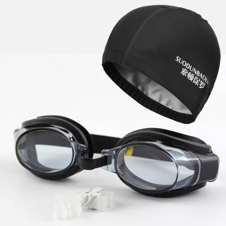 New Men & Women Outdoor Pool Sports Swimming set Protect Ears Eyes Long Hair Waterproof PU Cap Hat & Goggles Glasses Eyeglasses