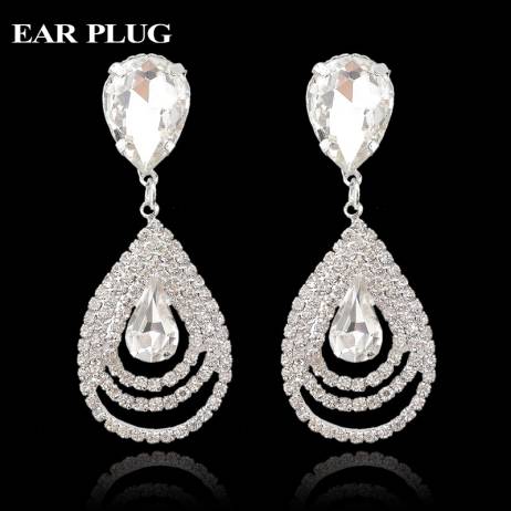 Crystal Rinestone Long Earrings Fashion Jewelry Luxury Big Silver Drop Earrings For Women Valentine's Day 2016 Bijouterie