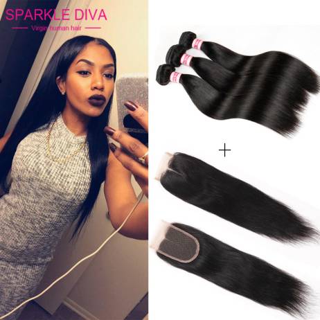 Brazilian Virgin Hair Straight With Closure Grace Hair Company Products With Closure Cheap Brazilian Hair 3 Bundles And Closure