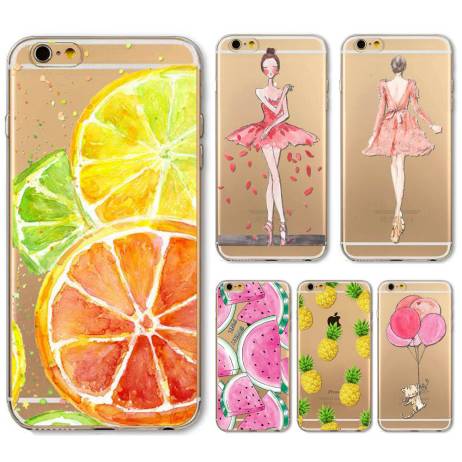 For Iphone 4 4S 5 5S 6 6s Plus Ultra Thin Pretty Girl Fruit Crystal TPU Customize Case Back Skin Fundas Silicone Gel Case