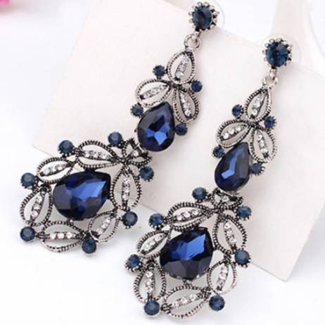 8 colors pick big long crystal drop earrings for women vintage flower style silver plated fine jewelry wedding accessories hot