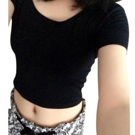 2016 Free size Women Stretch Cotton T-shirts U neck Sexy Crop Top Short Sleeve Tee short Basic tank top for lady girls