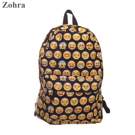 Zohra Emoji black 3D printing ladies feminina man shoulder women bag children school bags Girl Mochila Escolar infantil backpack