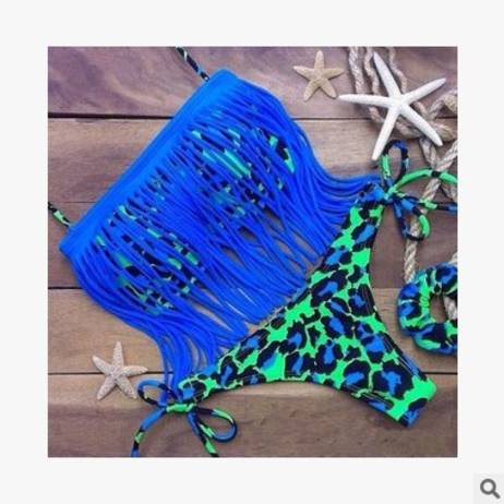 2016 New Arrival Black Retro Fringe Tassel Bandeau Bikini Sexy Beach Bathing Suit Push Up Swimwear For Women Swimsuit SK006