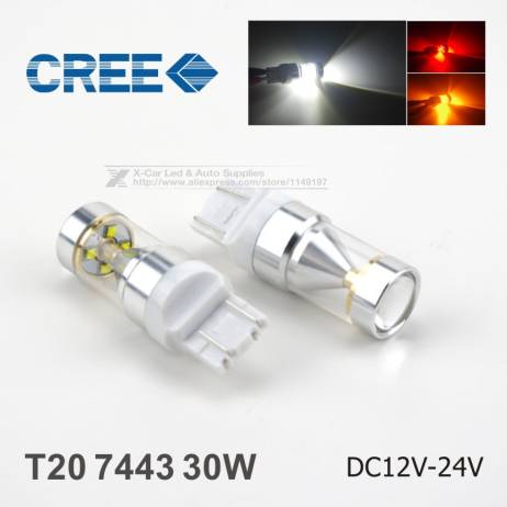 2x 30W T20 7440/7443 Cree Led with Lens W21W Car Brake Reverse Turn Signa lDRL Light Car Light Source Amber/Red/White