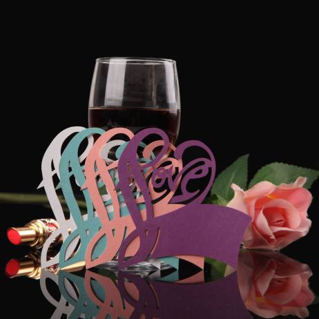 #Cu3 New Fashion 50PCS Fashion Love Letter Heart Wine Glass Place Card Wedding Party Decor