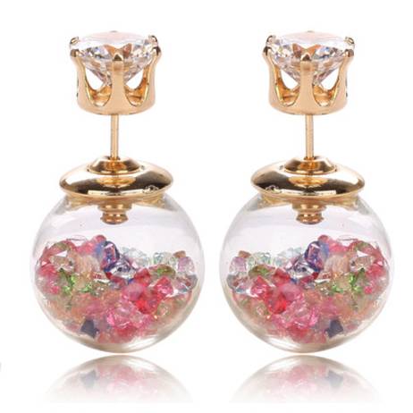 new design brand jewelry glass Flowers Crystal stud earring double imitation pearl side Summer style Daisy earring for women