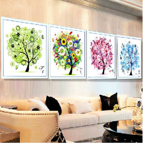 2015 Winter Four Season Home Decor Colorful Tree Counted Cross Stitch Kit Embroidery Set Needlework Living Room Free Shipping