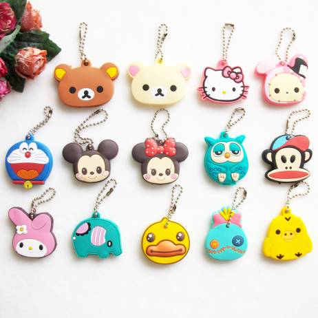 Creative Gift Cartoon Animal Silicone Hello Kitty Mickey Key Cover Key Cap Cute Keychain Women Key Chain Key Ring Key Holder