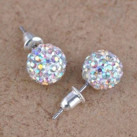 2016 AB Color Austrian Crystal Round Disco Ball Earrings Black Silver Party Rhinestone Piercing Ohrringe Boucle d'oreille femme