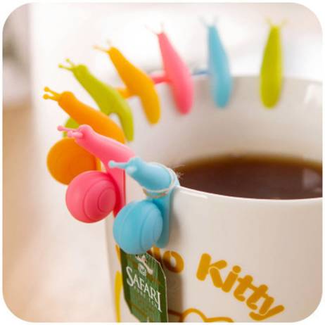 5 PCS Cute Snail Shape Silicone Tea Bag Holder Cup Mug Candy Colors Gift Set GOOD Randome Color!
