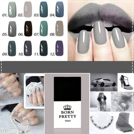 Born Pretty 12 Colors UV Gel 10ml Long Lasting UV Gel Nail Polish Soak Off Gel Varnishes Gray Gel Lacquer Nails Polish # 23588