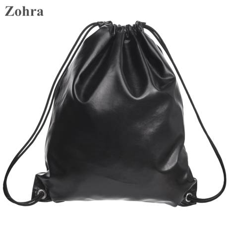 Black leather Women Travel drawstring bag bolsos mujer mochila Shoulder man Gym bags party backpack Classic forever Zohra brand