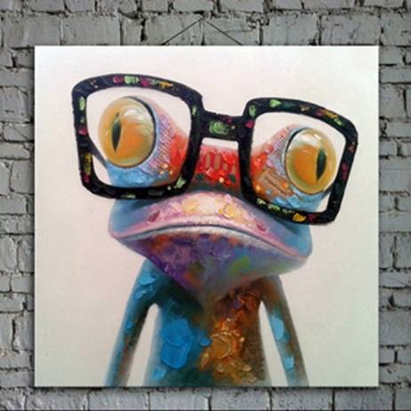 Cartoon Oil Painting on Canvas Abstract Animal Wall Art for Home Decoration 1pc Happy Frog 5cm strecth/ no frame