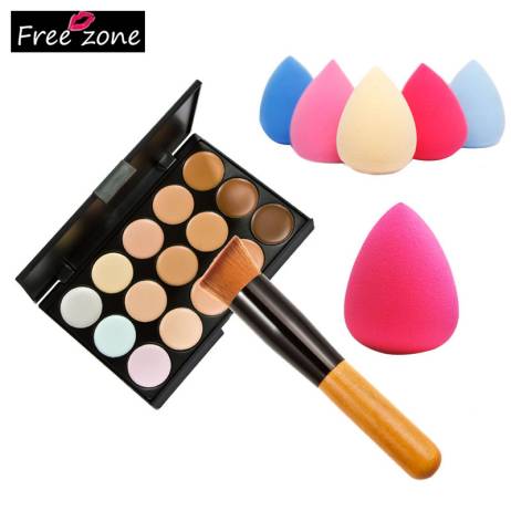 Professional 15 Colors Makeup Cream Concealer Contour Corrector Palette + Water Sponge Puff + Powder Brush Make Up Set