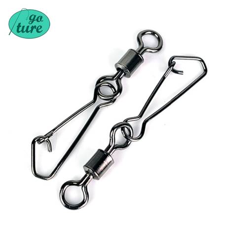 200pcs/lot Fishing Swivels Stainless Steel Rolling Swivel With Hooked Snap MS+QL Fishing Hook Connector