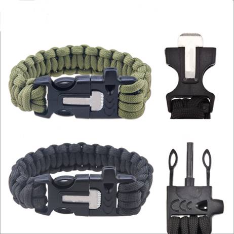 Outdoor Camping Men Bracelet Rescue Paracord Parachute Cord Wristbands Emergency Rope Survival Kits Flint Scraper Whistle Buckle
