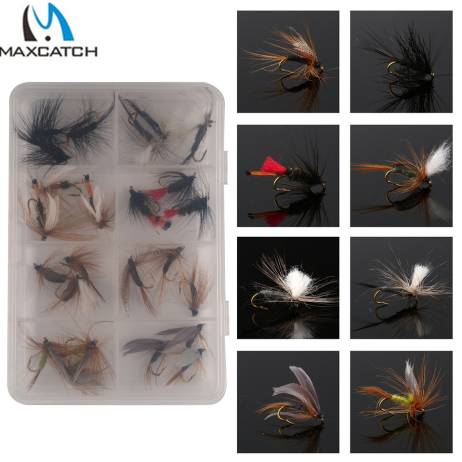 Maxcatch 24Pieces Mixed Dry Flies Pack/set Feather Bait Hook Fly Flies Fish Hook Lures Fishing Lure