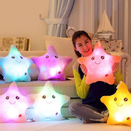 Colorful Star Glow LED Luminous Light Cushion Lovely Soft Relax Gift Smile Stars Flashing Cushions Free Shipping CA1T