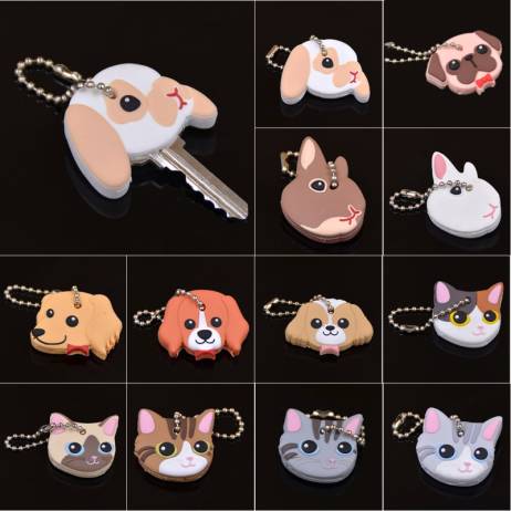 New Arrival PVC Cute Rabbit Pet Dog Cat Key Cover Cap Rubber Key Chain Key Ring Men Women Unisex