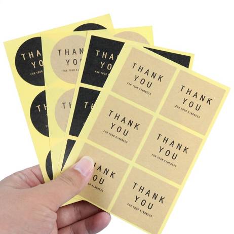 Label Thank You Round Square Black Kraft ...