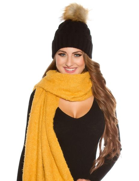  Trendy pluizige sjaal met franjes mosterdgeel