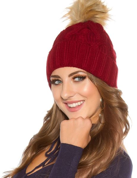 cosmoda-collection-trendy-gebreide-muts-met-afneembare-nep-bont-pompom-bordeaux-ai0000lm7006-3(1395)