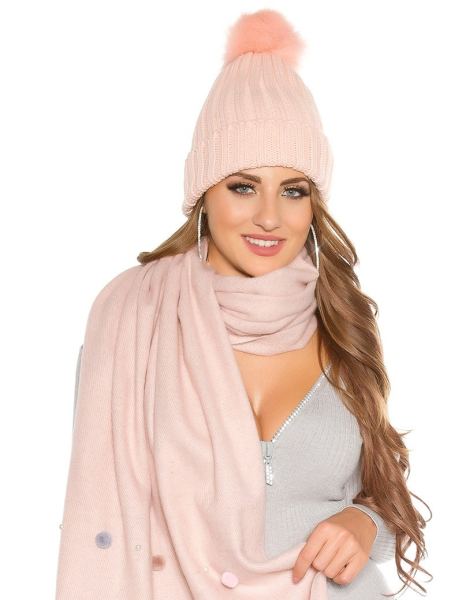 Cosmoda Collection Trendy Xl Sjaal Met Kralen En Pompoms Antiekroze Ai0000lm72210 1