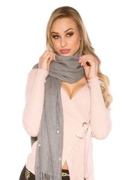 Cosmoda Collection Trendy xl sjaal met kralen en strass steentjes grijs