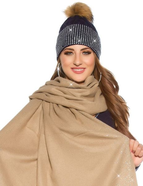 Cosmoda Collection Trendy xl sjaal met strass steentjes cappuccino
