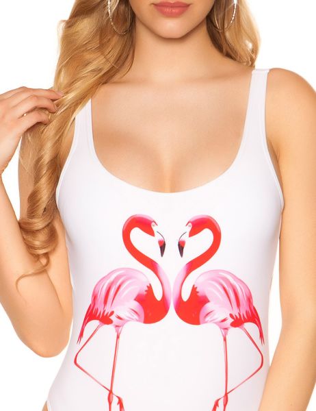 Cosmoda Collection Trendy zwempak-badpak met flamingo print wit