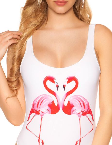 Cosmoda Collection Trendy zwempak-badpak met flamingo print wit